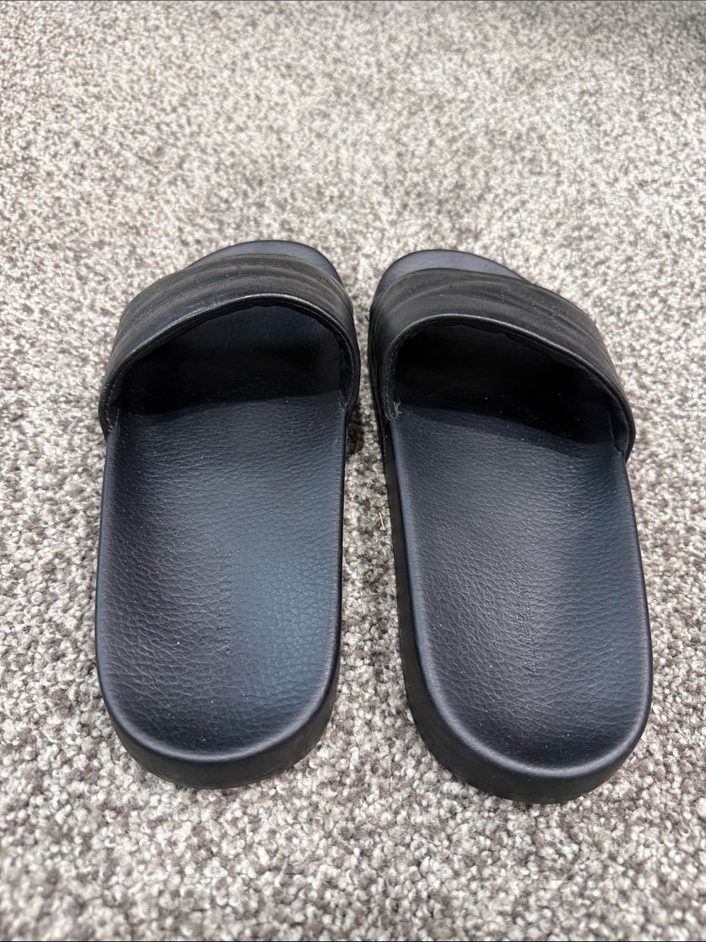 All Saints Black Perforated Logo Leather Slide Sandals - Picture 5 of 7